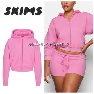 Skims bubblegum cotton fleece zip up hoodie sweatshirt S